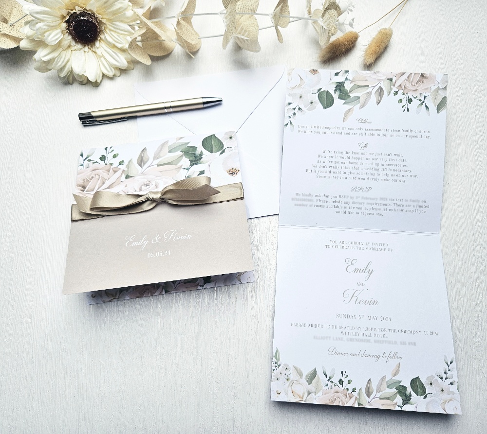Champagne floral invitations